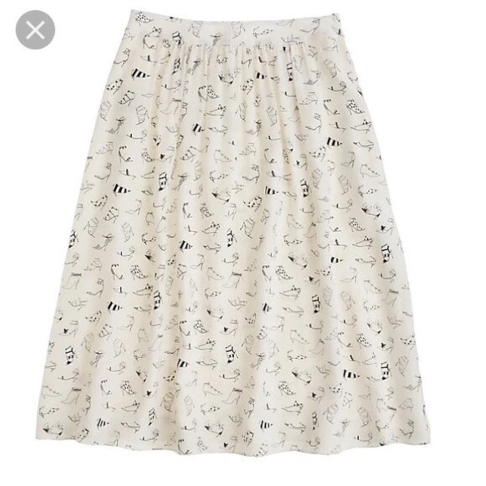 J. Crew Collection Skirt 100% Silk Ivory Heel Shoe Print Lined Rare 4